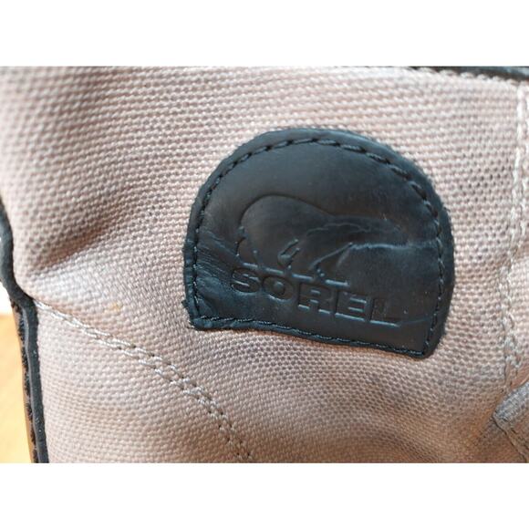 Sorel Women's Lace Up Wedge Ankle Boots Brown Black Canvas Leather Size 6.5 - Picture 7 of 10